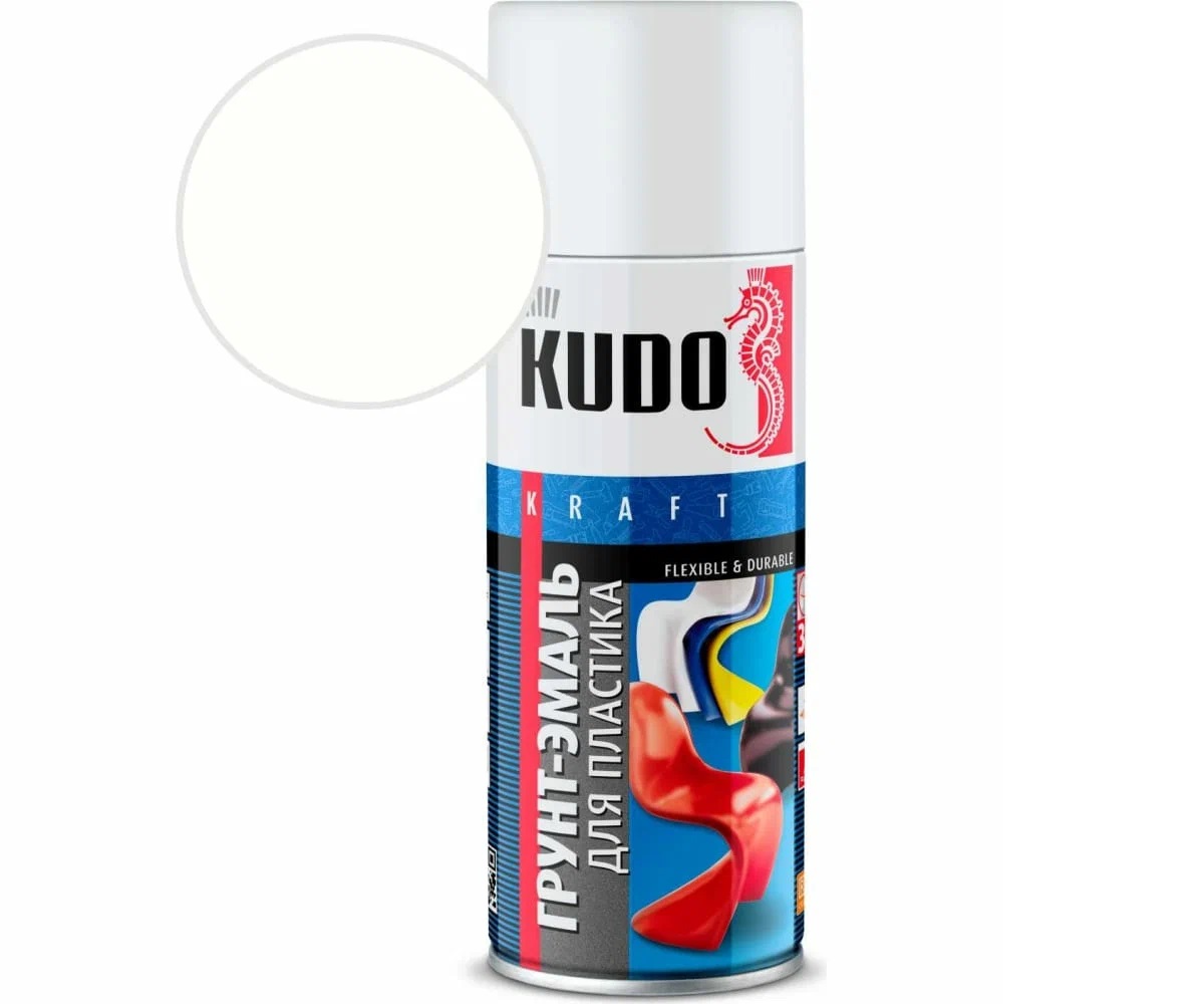 Грунт-эмаль для пластика KUDO белая RAL 9003 520мл аэрозоль