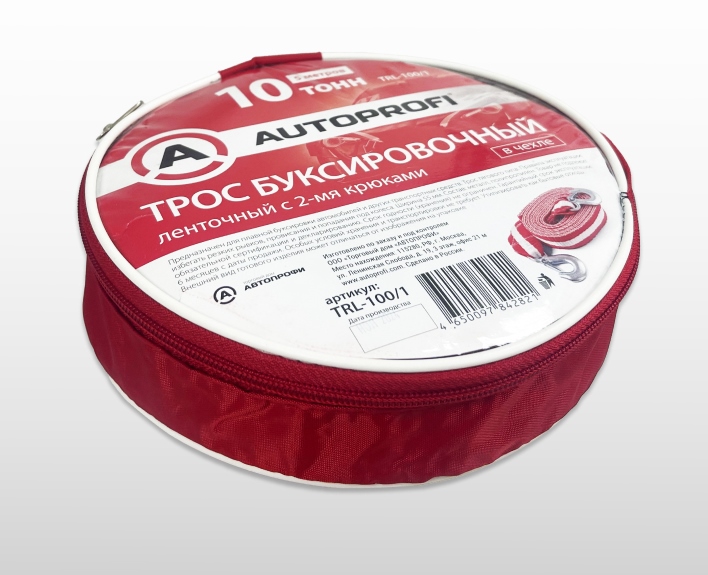 Трос буксировочный 10т (2 крюка 5 м ширина 55 мм) AUTOPROFI сумка