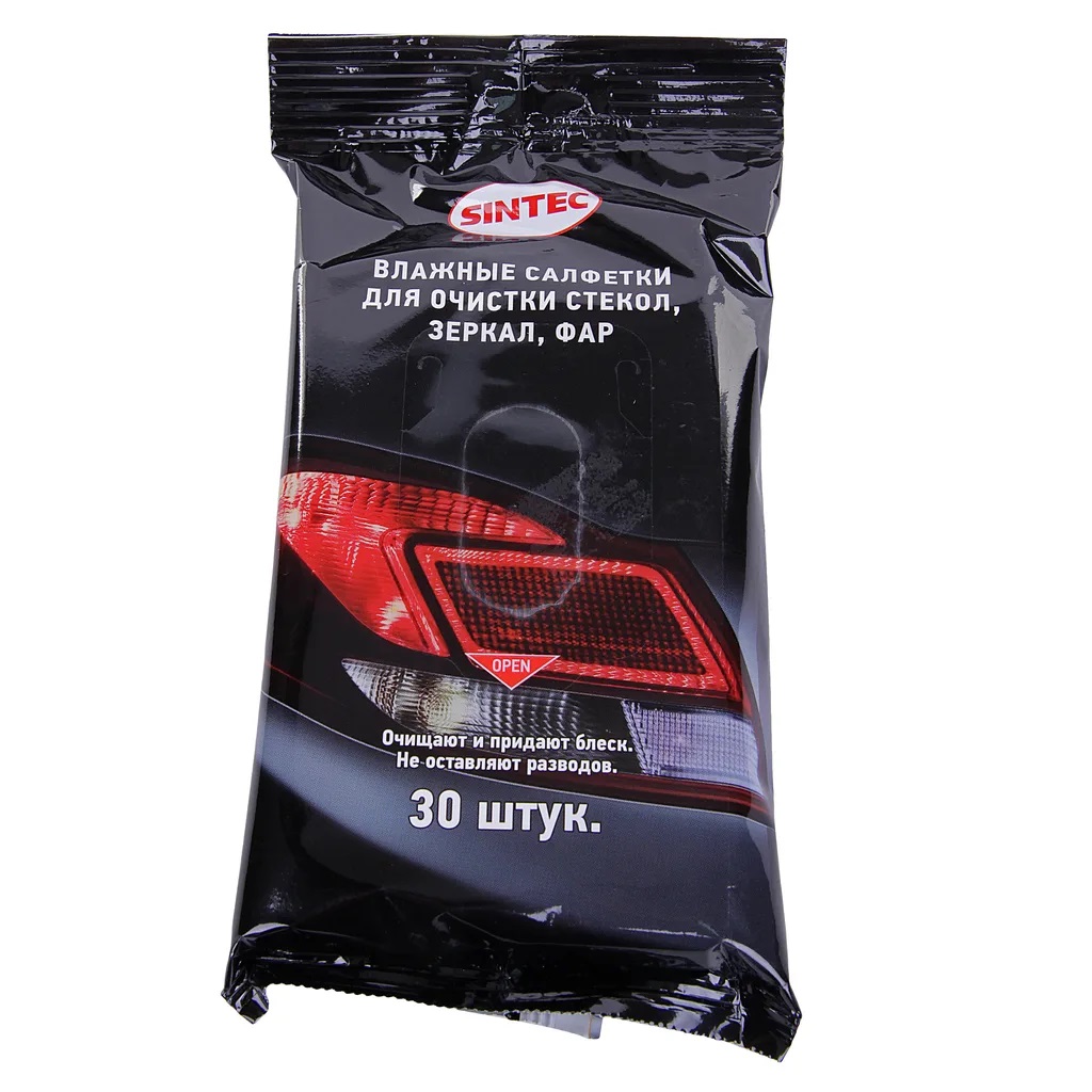 Влажные салфетки Sintec для очистки стекол, зеркал, фар
