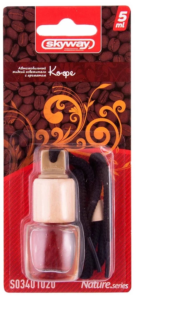 Ароматизатор подвесной бутылочка с деревянной крышкой SKYWAY  Nature.series 5 мл Кофе