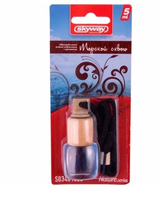 Ароматизатор подвесной бутылочка с деревянной крышкой SKYWAY  Nature.series 5 мл Морской сквош